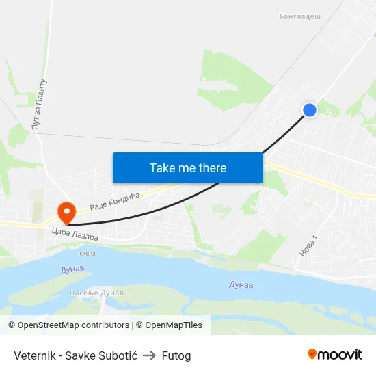 Veternik - Savka Subotic to Futog map