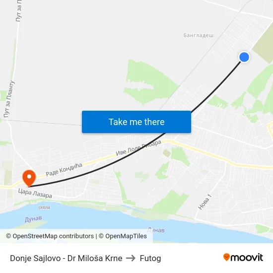 Donje Sajlovo - Dr Miloša Krne to Futog map