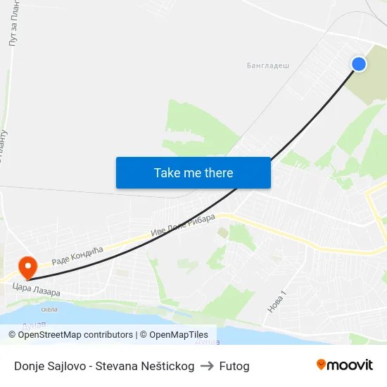 Donje Sajlovo - Stevana Neštickog to Futog map