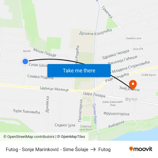 Futog - Sonje Marinković - Sime Šolaje to Futog map