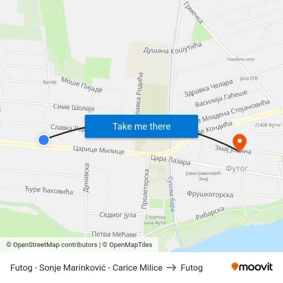 Futog - Sonje Marinković - Carice Milice to Futog map