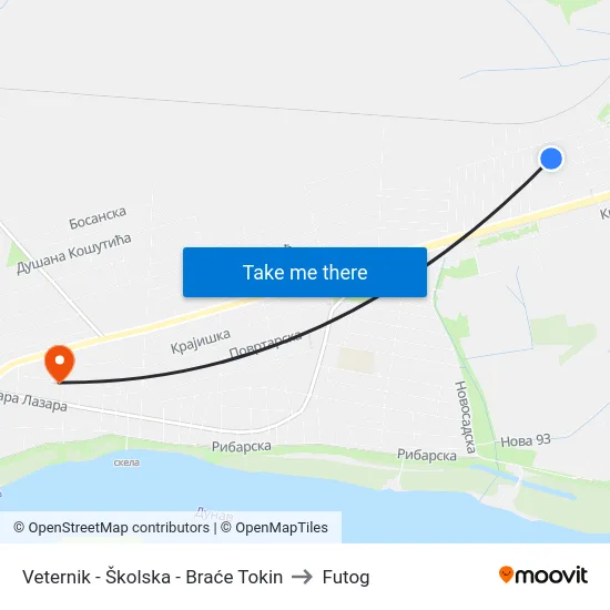 Veternik - Školska - Braće Tokin to Futog map
