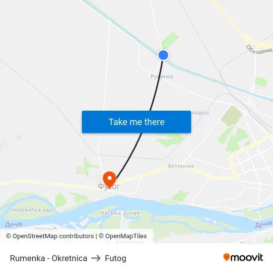 Rumenka - Okretnica to Futog map