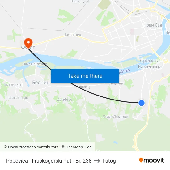 Popovica - Fruškogorski Put - Br. 238 to Futog map