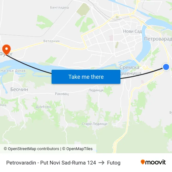 Petrovaradin - Put Novi Sad-Ruma 124 to Futog map