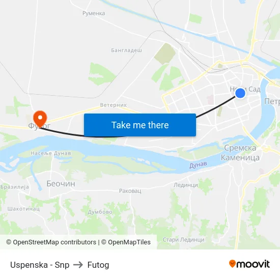 Uspenska - Snp to Futog map