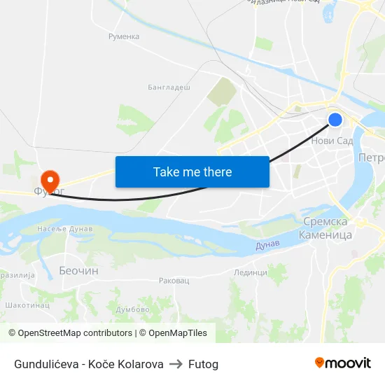 Gundulićeva - Koče Kolarova to Futog map