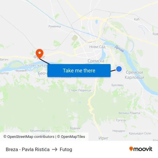 Breza - Pavla Ristića to Futog map