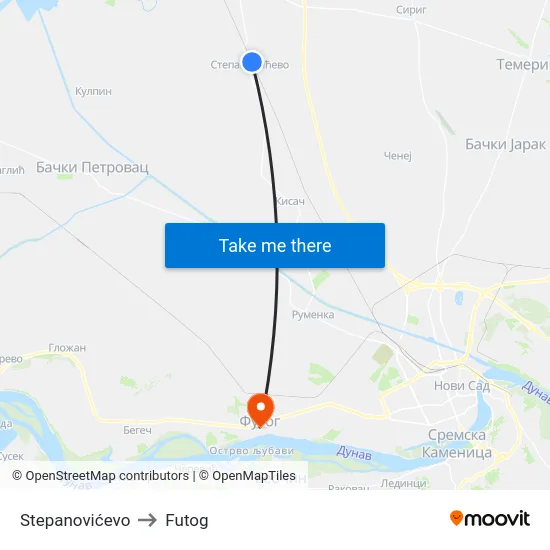 Stepanovićevo to Futog map