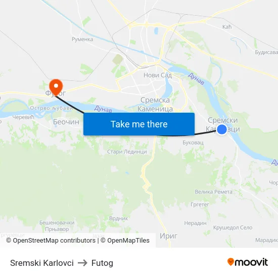Sremski Karlovci to Futog map