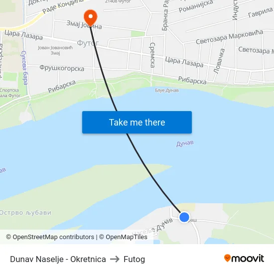 Dunav Naselje - Okretnica to Futog map