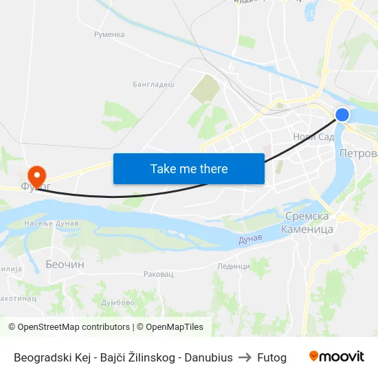 Beogradski Kej - Bajči Žilinskog - Danubius to Futog map