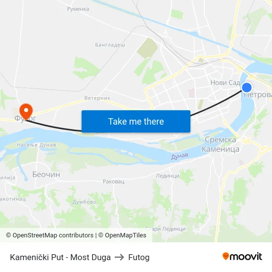 Kamenički Put - Most Duga to Futog map