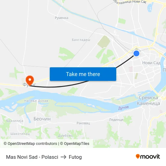 Mas Novi Sad - Polasci to Futog map