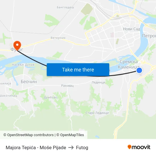 Majora Tepića - Moše Pijade to Futog map
