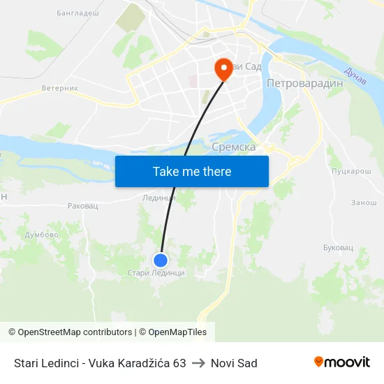 Stari Ledinci - Vuka Karadžića 63 to Novi Sad map