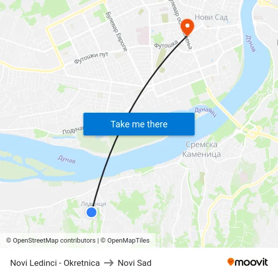Novi Ledinci - Okretnica to Novi Sad map