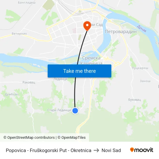 Popovica - Fruska Gora Road - Terminal to Novi Sad map