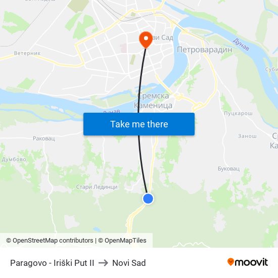 Paragovo - Iriški Put II to Novi Sad map