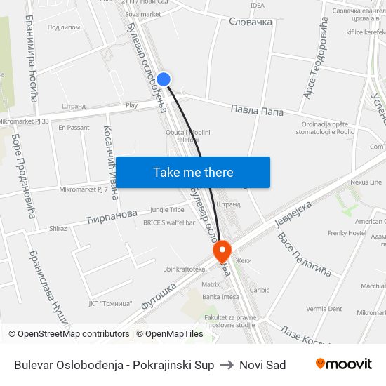 Bulevar Oslobođenja - Pokrajinski Sup to Novi Sad map