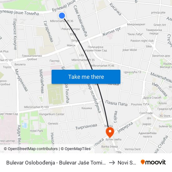 Bulеvar Oslobođenja - Bulevar Jaše Tomića to Novi Sad map