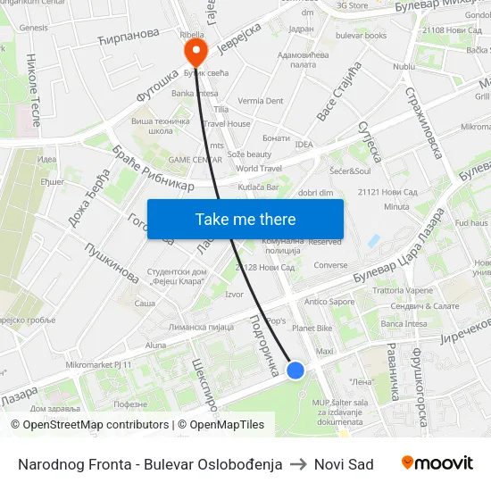 Narodnog Fronta - Bulevar Oslobođenja to Novi Sad map