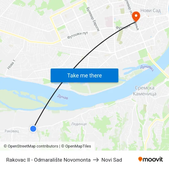Rakovac II - Odmaralište Novomonta to Novi Sad map