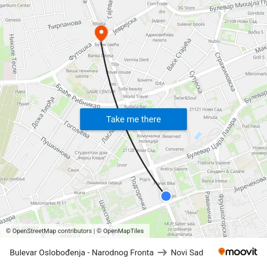 Bulevar Oslobođenja - Narodnog Fronta to Novi Sad map