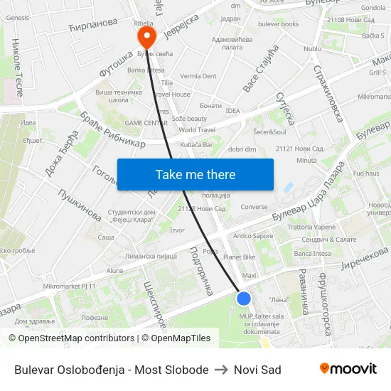 Bulevar Oslobođenja - Most Slobode to Novi Sad map