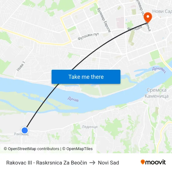 Rakovac III - Raskrsnica Za Beočin to Novi Sad map