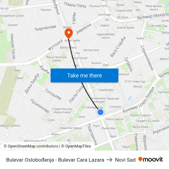 Liberation Boulevard - Car Lazar Boulevard to Novi Sad map