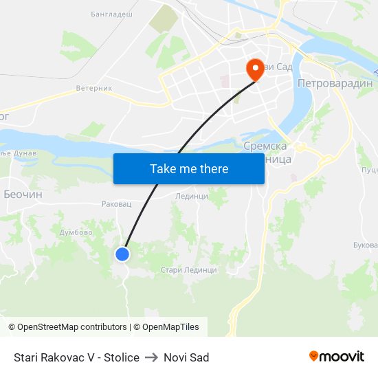 Stari Rakovac V - Stolice to Novi Sad map