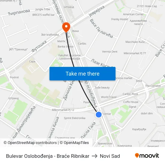 Bulеvar Oslobođenja - Braće Ribnikar to Novi Sad map