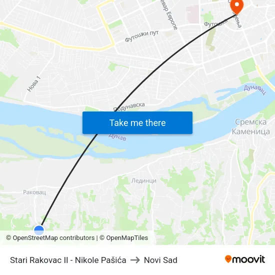 Stari Rakovac II - Nikole Pašića to Novi Sad map
