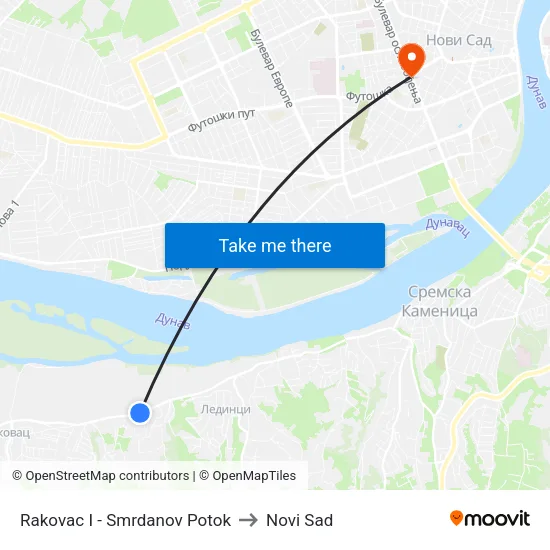 Rakovac I - Smrdanov Potok to Novi Sad map