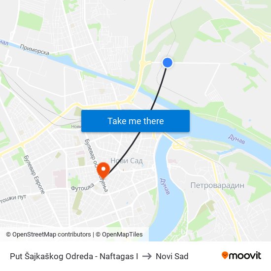 Put Šajkaškog Odreda - Naftagas I to Novi Sad map