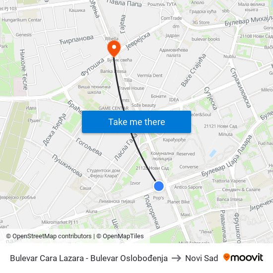 Bulevar Cara Lazara - Bulevar Oslobođenja to Novi Sad map