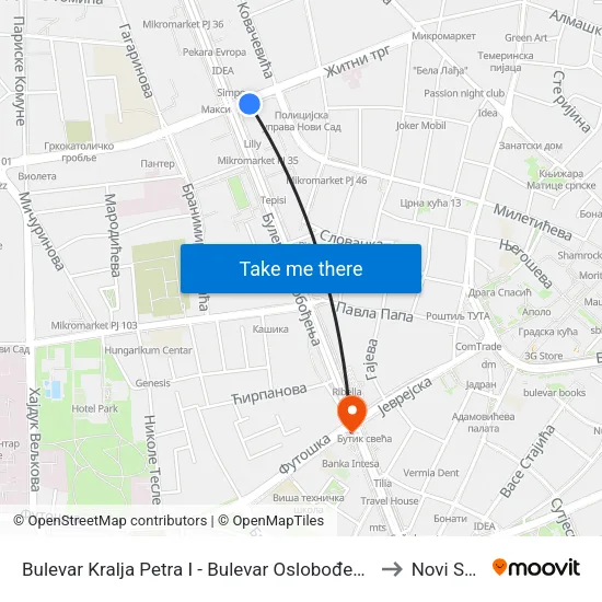 Bulevar Kralja Petra I - Bulevar Oslobođenja to Novi Sad map