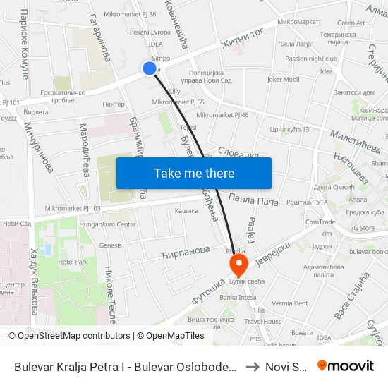 Bulevar Kralja Petra I - Bulevar Oslobođenja to Novi Sad map