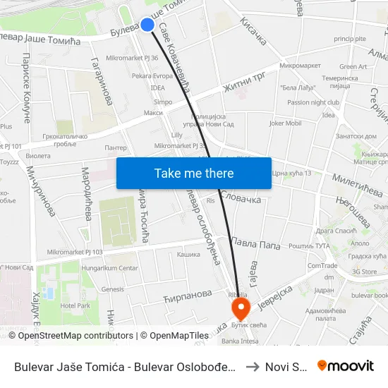 Bulevar Jaše Tomića - Bulevar Oslobođenja to Novi Sad map