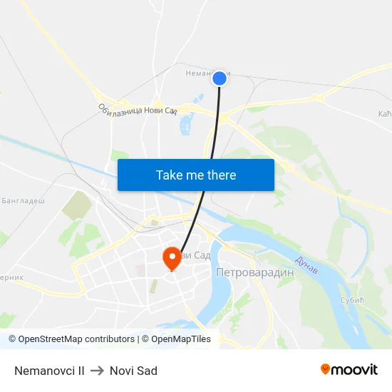 Nemanovci II to Novi Sad map