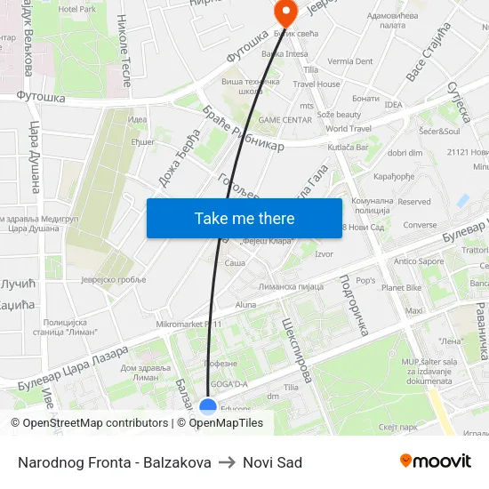 Narodnog Fronta - Balzakova to Novi Sad map
