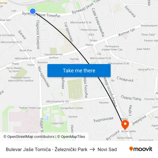 Bulevar Jaše Tomića - Železnički Park to Novi Sad map