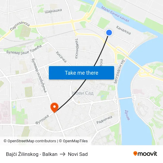 Bajči Žilinskog - Balkan to Novi Sad map