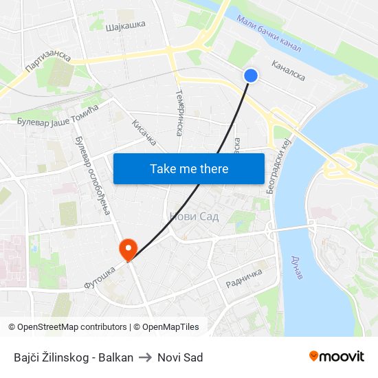 Bajči Žilinskog - Balkan to Novi Sad map