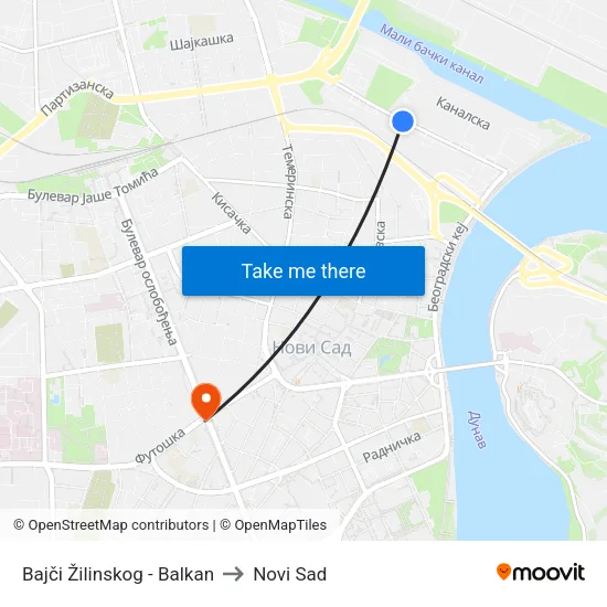 Bajči Žilinskog - Balkan to Novi Sad map