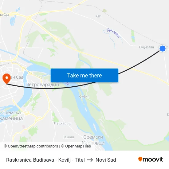 Raskrsnica Budisava - Kovilj - Titel to Novi Sad map