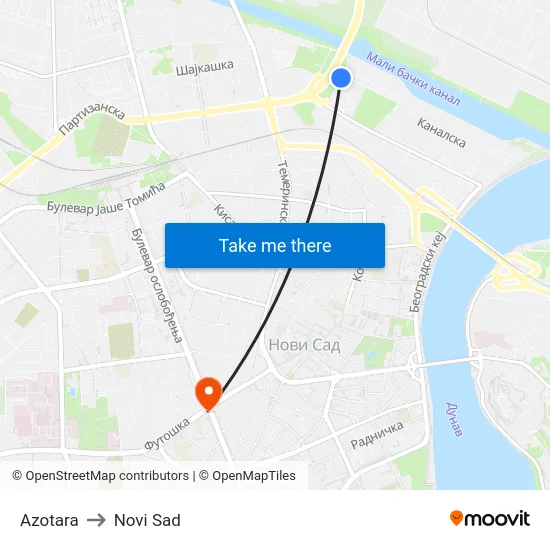 Azotara to Novi Sad map