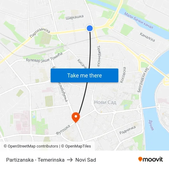 Partizanska - Temerinska to Novi Sad map