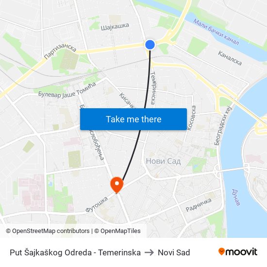 Put Šajkaškog Odreda - Temerinska to Novi Sad map